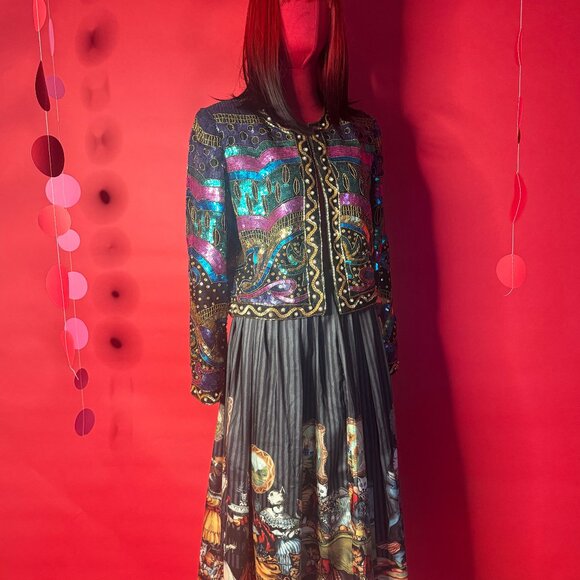 Vintage Laurence Kazar Silk Sequin Blazer – 1980s Art Deco Party Jacket - Picture 10 of 12